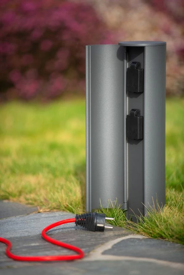 Lucide POWERPOINT - Outdoor socket column - Sockets with pin earth - Type E - FR, BE, POL, SVK & CZE standard - Ø 10 cm - IP44 - Anthracite - ambiance 5